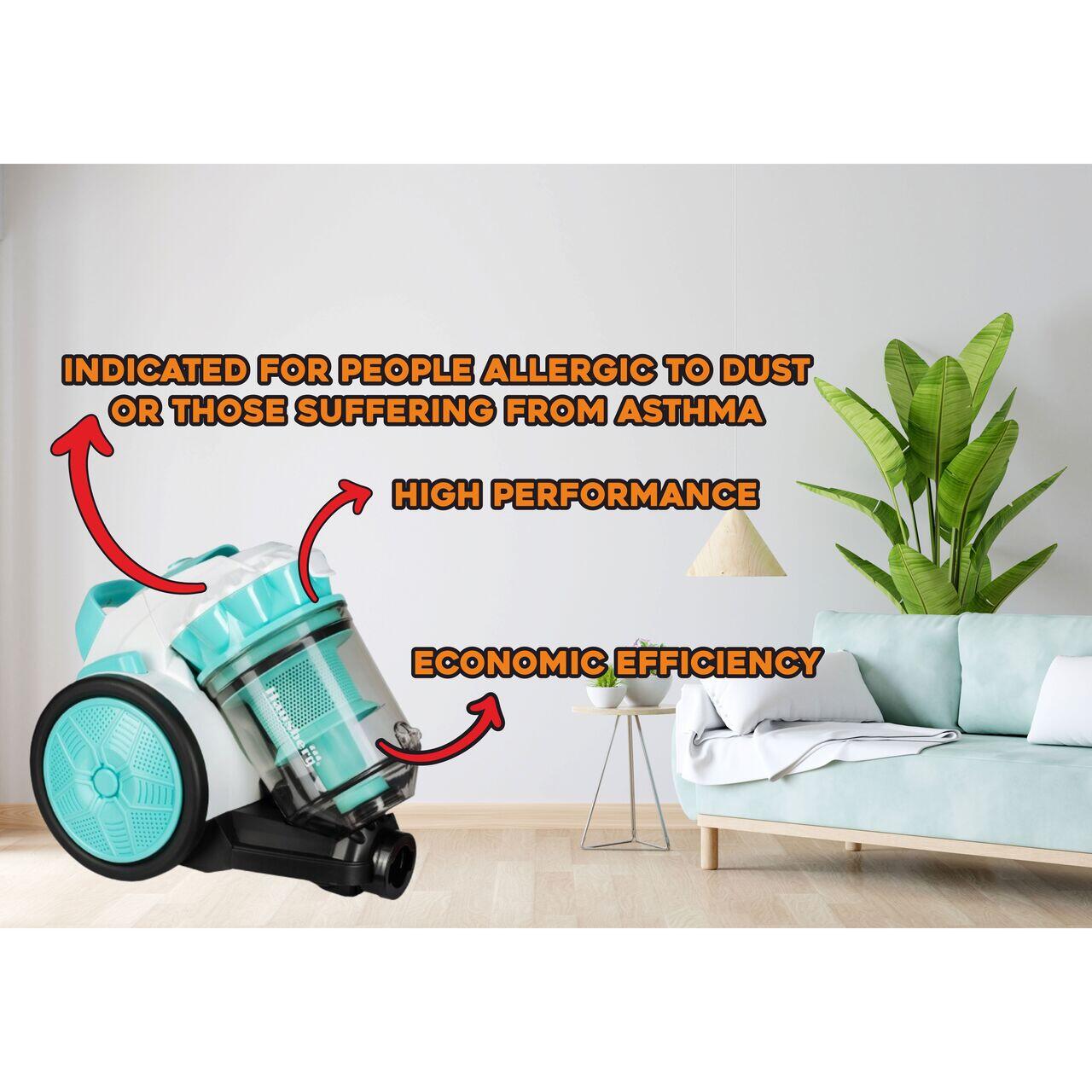 Aspirator fara sac Hausberg HB-2010VR, 700 W, capacitate 3 L, aspirare uscata, ciclonic, filtru HEPA, Alb-Verde