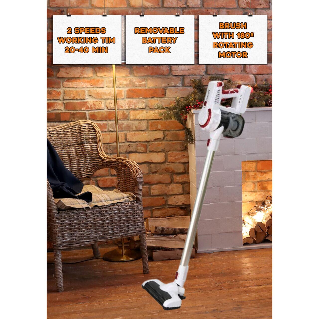 Aspirator vertical Hausberg HB-2027, putere 220W, fara sac, capacitate 0.25 l, filtre lavabile, 2 viteze, perie rotativa, timp de lucru 20-40 min, Alb