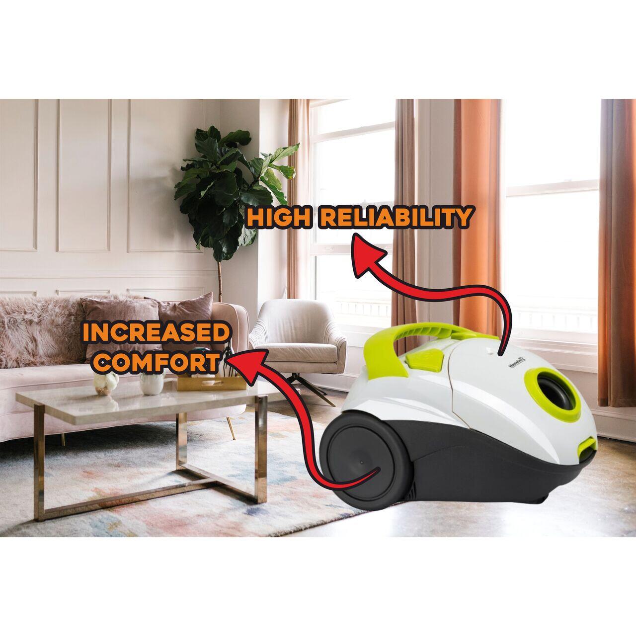 Aspirator cu sac Hausberg HB2080VR, 1500W, Capacitate 1.5L, Alb/Verde