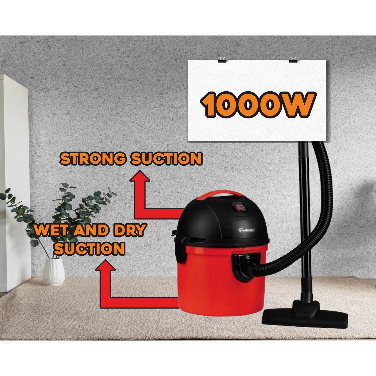 Aspirator multifunctional Hausberg HB-2095RZ, aspirare umeda si uscata, 1200 W, capacitate mare 15 L, filtru HEPA, Rosu-Negru