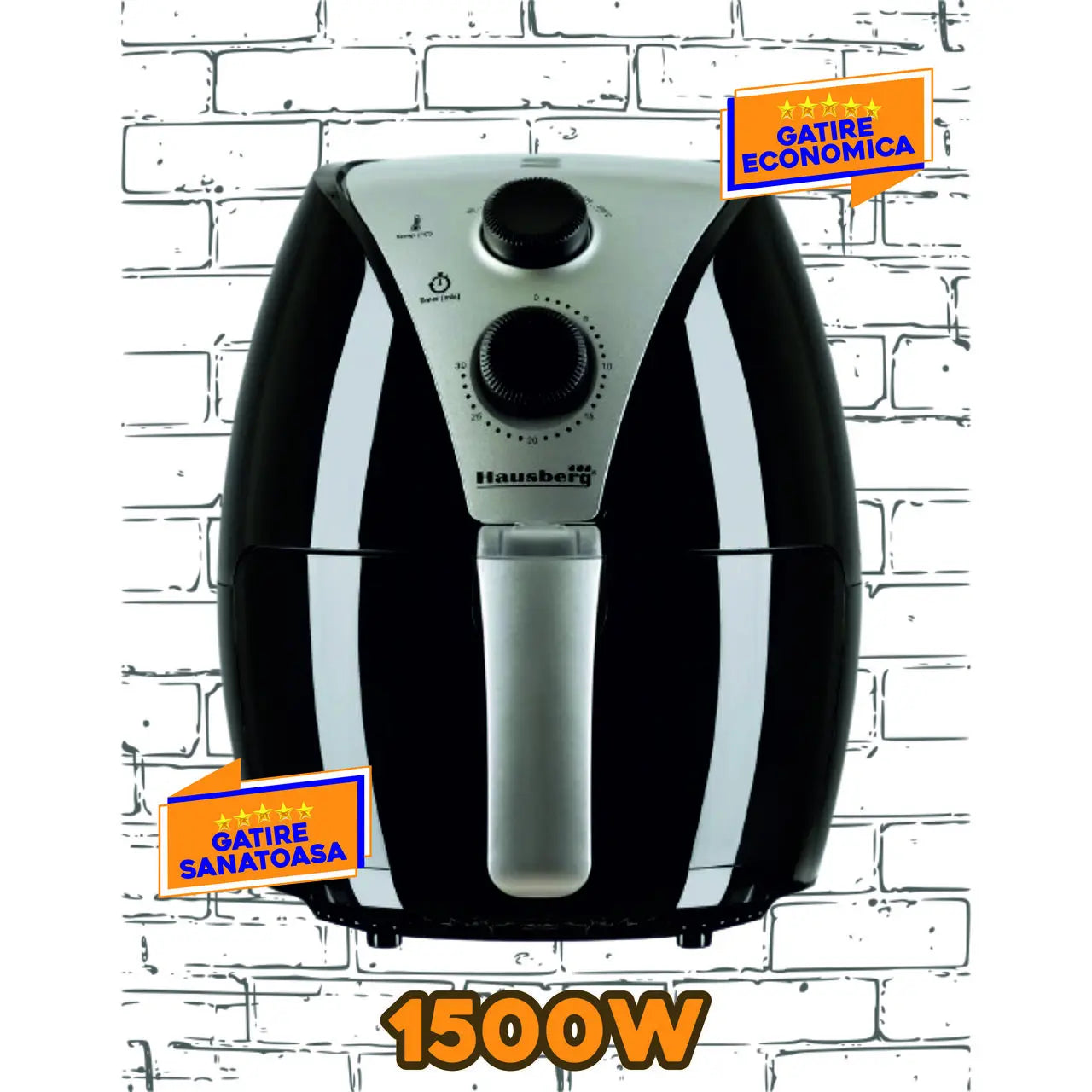 Friteuza cu Aer Fierbinte Airfryer Maestro Digital Hausberg HB-2250, 1500W, 2.6 Litri, Termostat, Temporizator