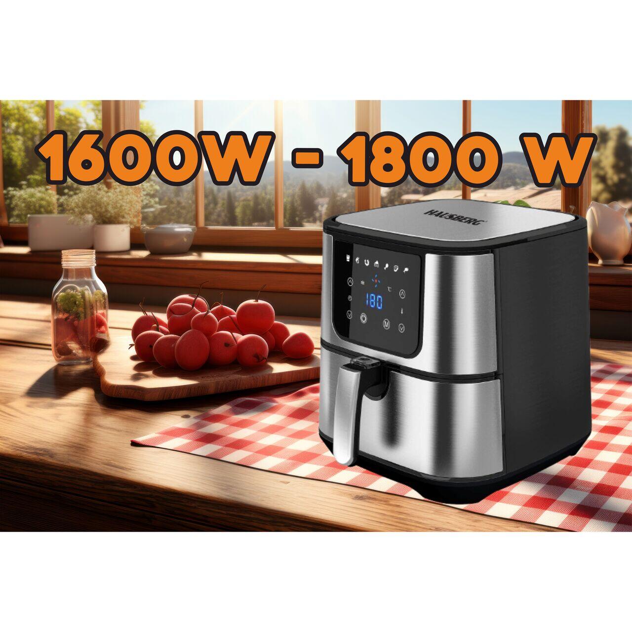 Friteuza Air Fryer Hausberg HB-2365, 1600-1800 W, 5.2 L, Timer, protectie supra-incalzire, maner rece, Display LCD