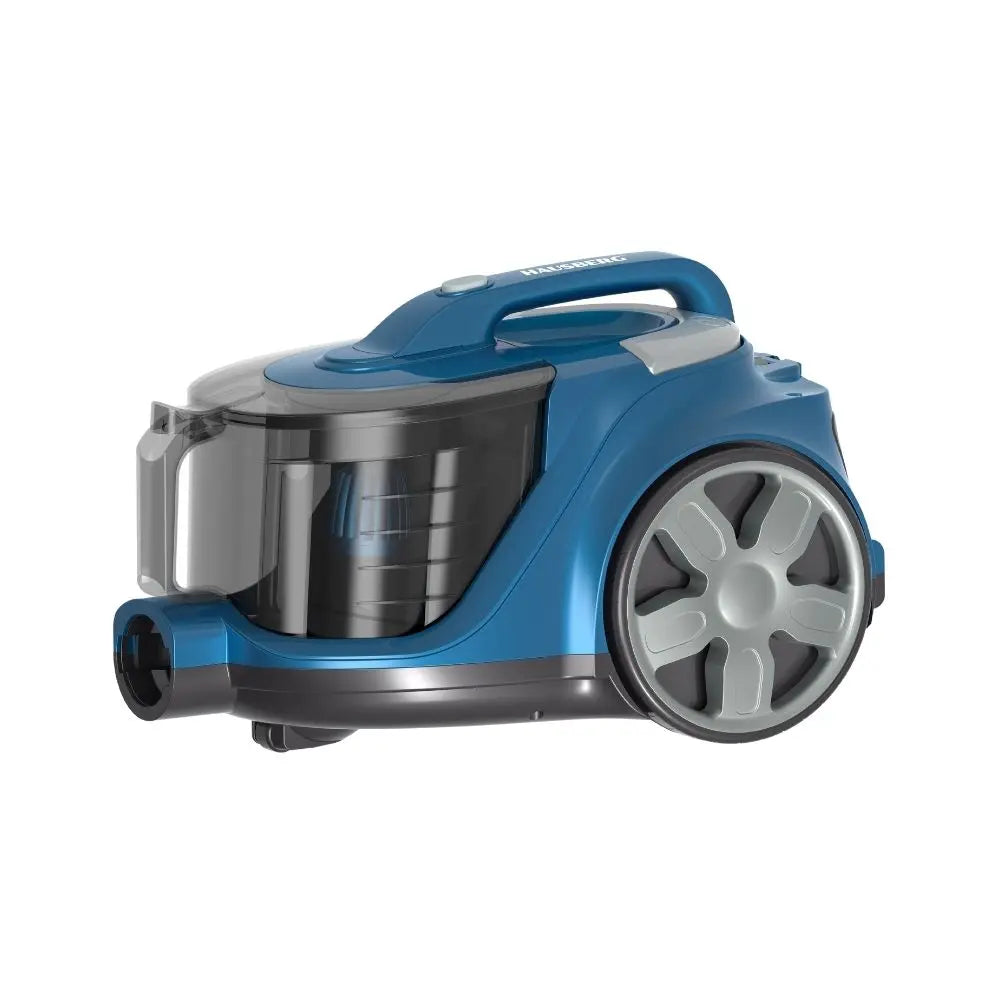 Aspirator fara sac HAUSBERG HB-2821BL, 1200-1800W, multiciclon, aspirare uscata, capacitate 3 litri,  filtru HEPA, control viteza, derulator automat cablu, Bleu-Negru