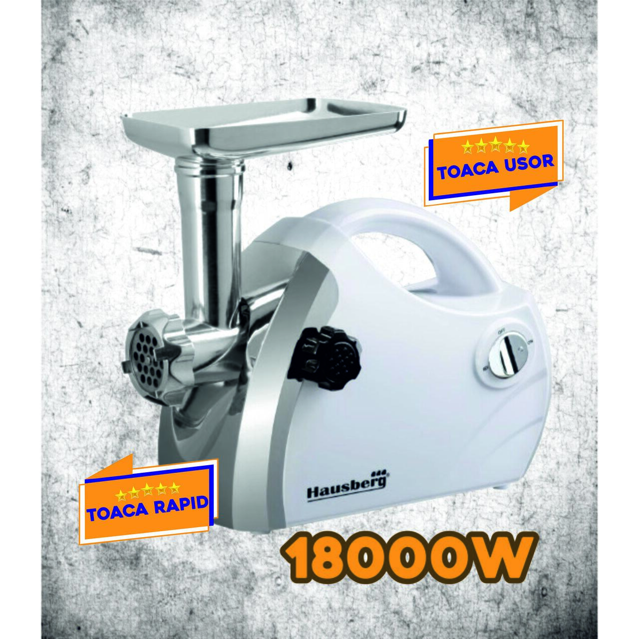 Masina de tocat carne Hausberg HB-3430AB, Inox , 1800 W, motor cupru, Alb