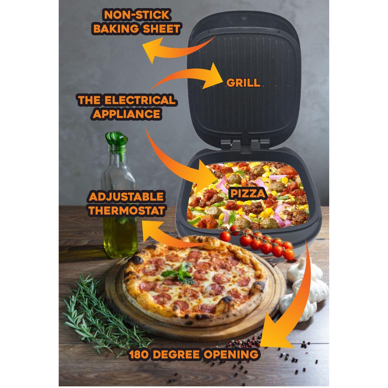 Aparat electric pentru pizza si grill HAUSBERG HB-3565, 1400-1700W, Placa deincalzire cu doua laturi, Termostat, Bachelina