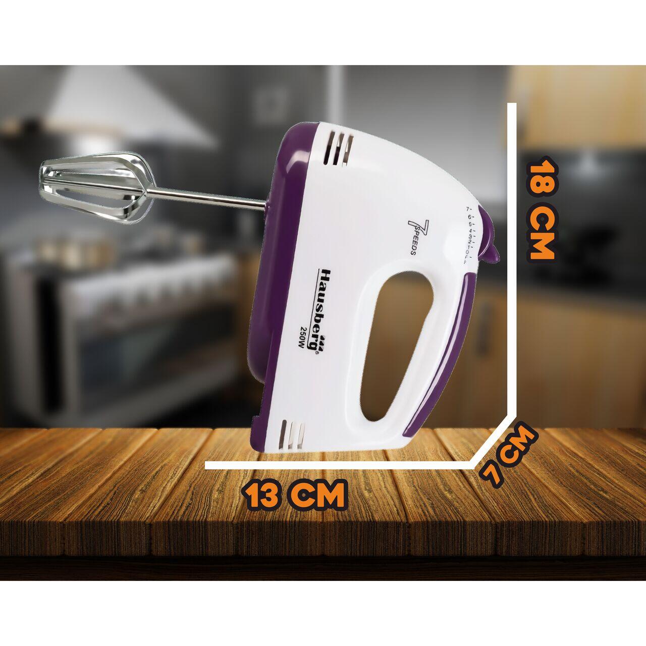 Mixer de mana, Hausberg HB-4112MV, Alb/Mov, 250 W, 7 viteze