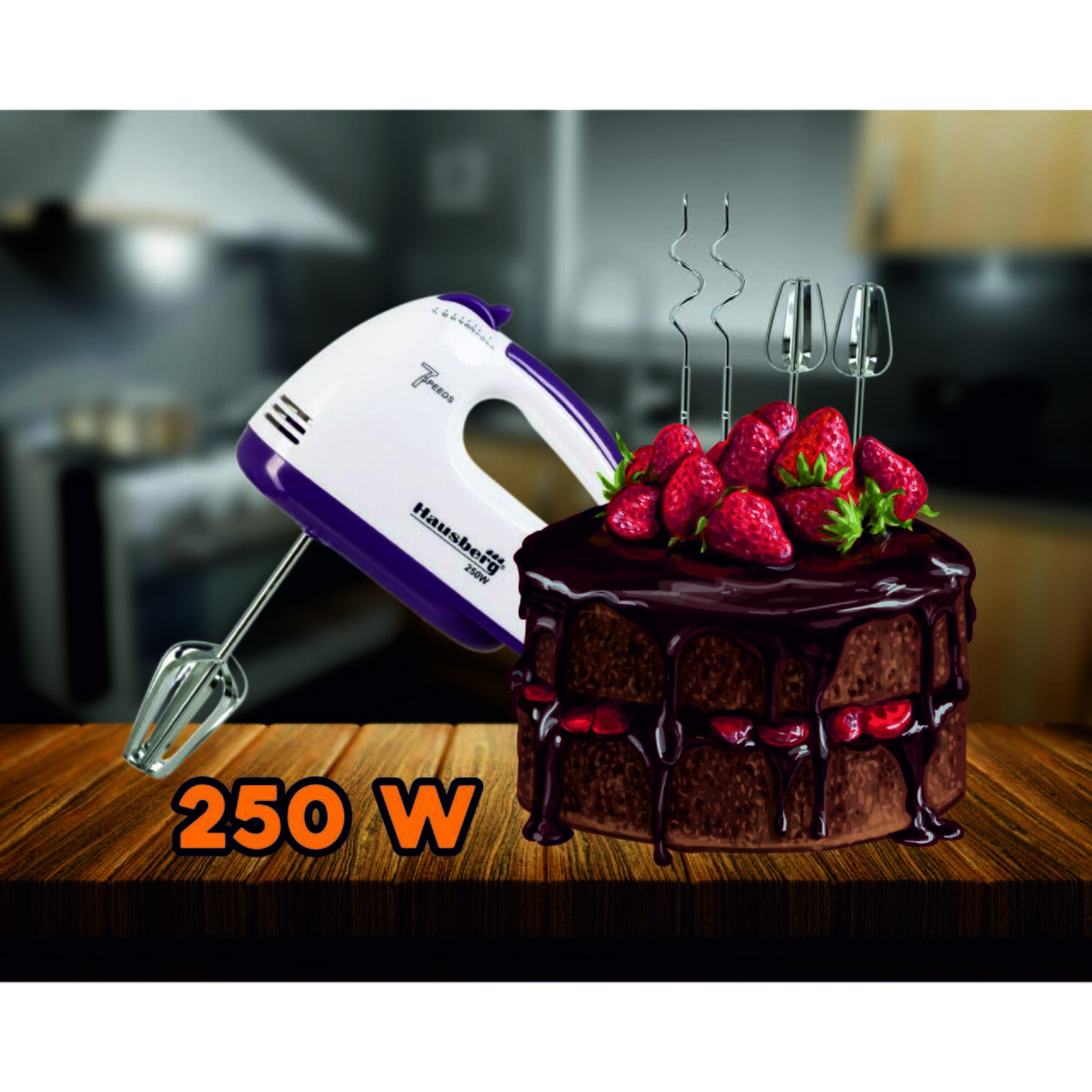 Mixer de mana, Hausberg HB-4112MV, Alb/Mov, 250 W, 7 viteze