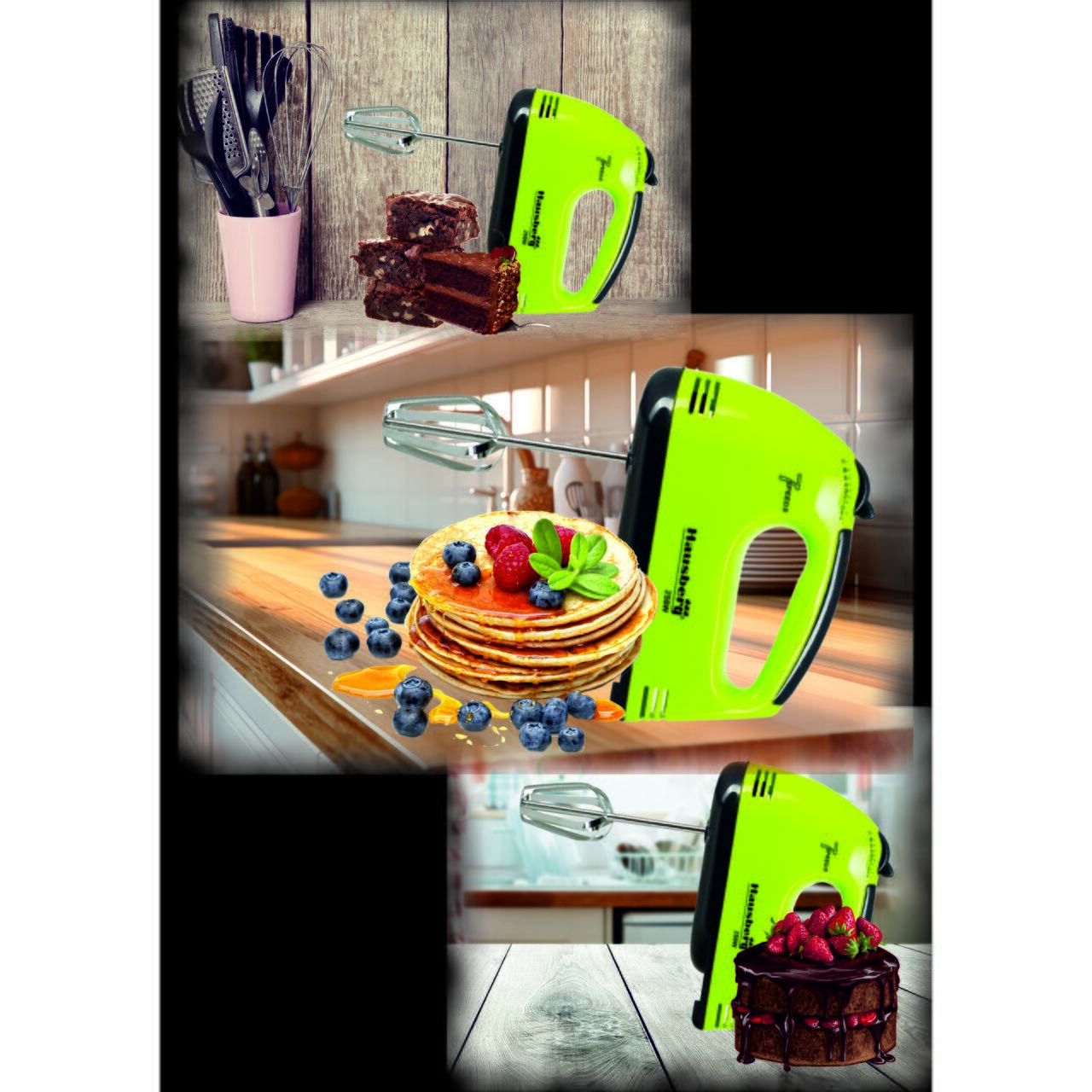 Mixer de mana, Hausberg HB-4112VR, Alb/Verde, 250 W, 7 viteze