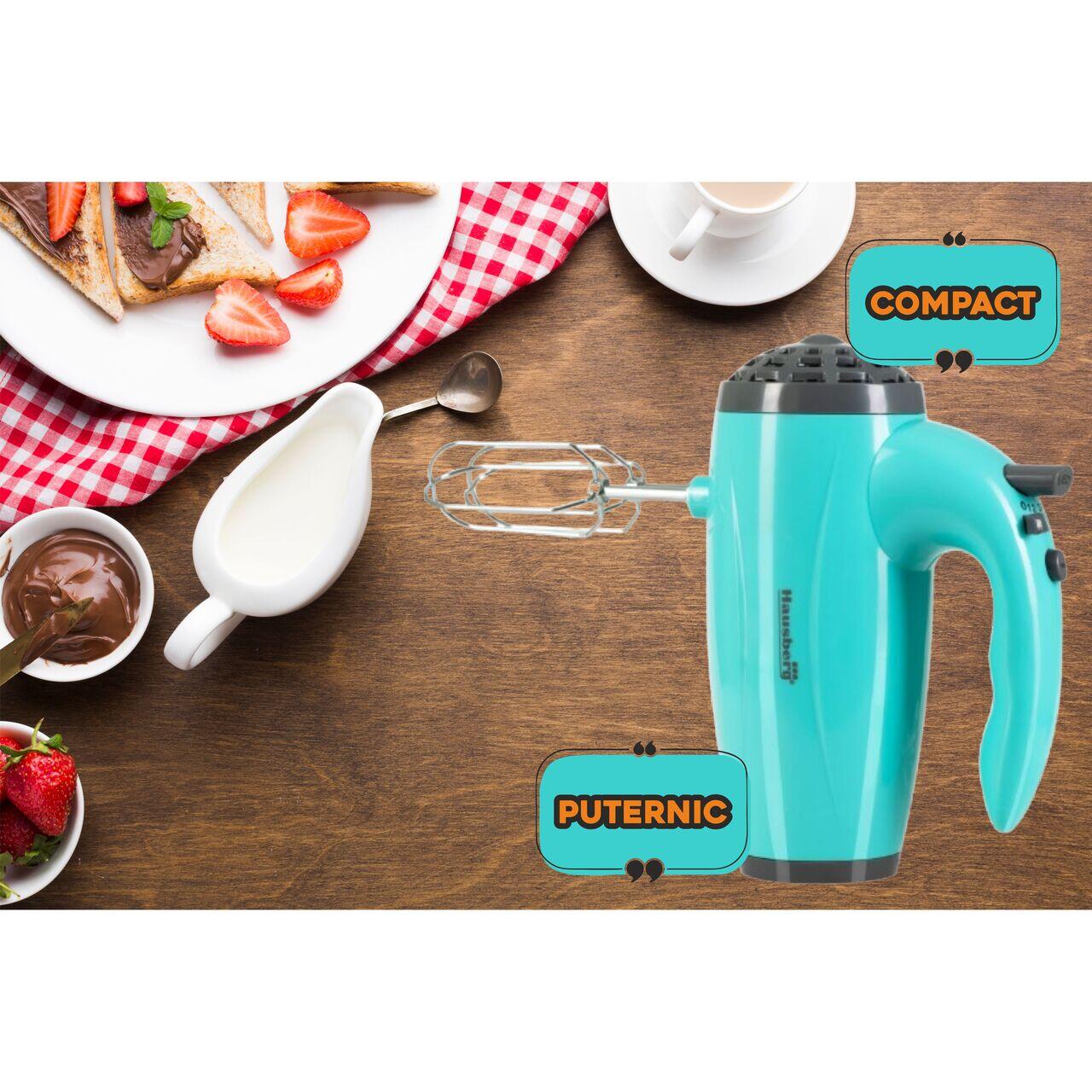 Mixer de mana Hausberg HB-4119BL, 5 viteze, putere 300W, motor de cupru, Bleu