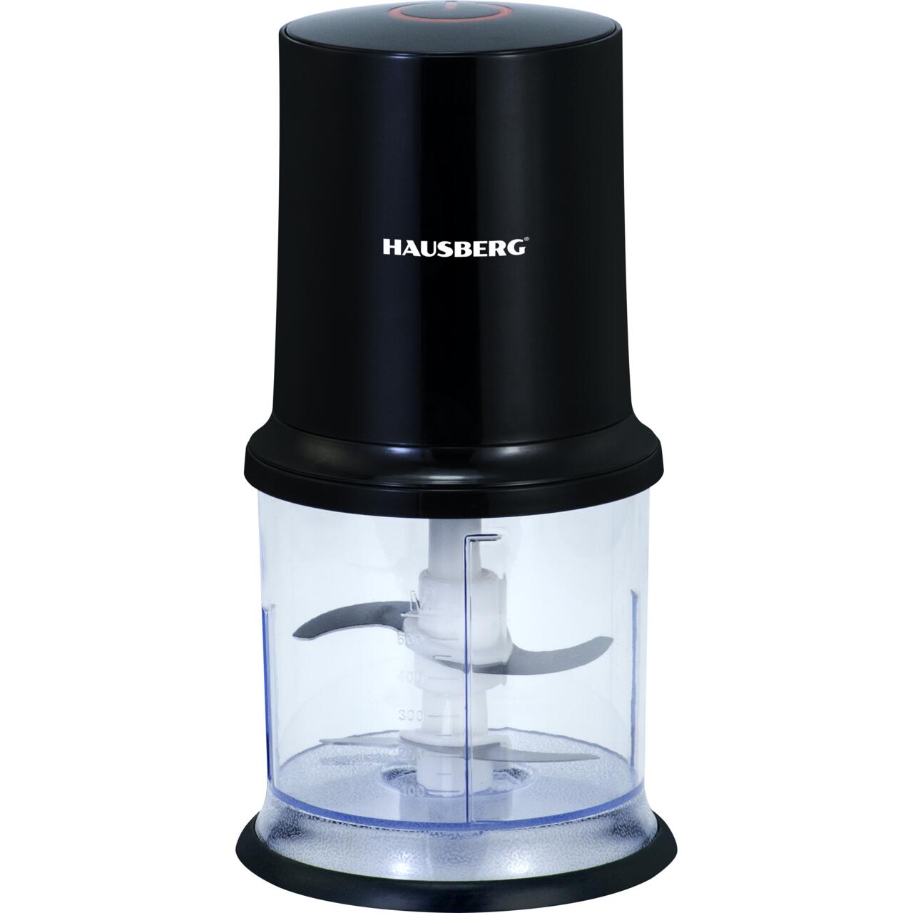 Tocator electric HAUSBERG HB-4502NG, 400W, 1 treapta de viteza, 500 ml, bol din plastic, cutit cu 2 lame din otel inoxidabil, Negru