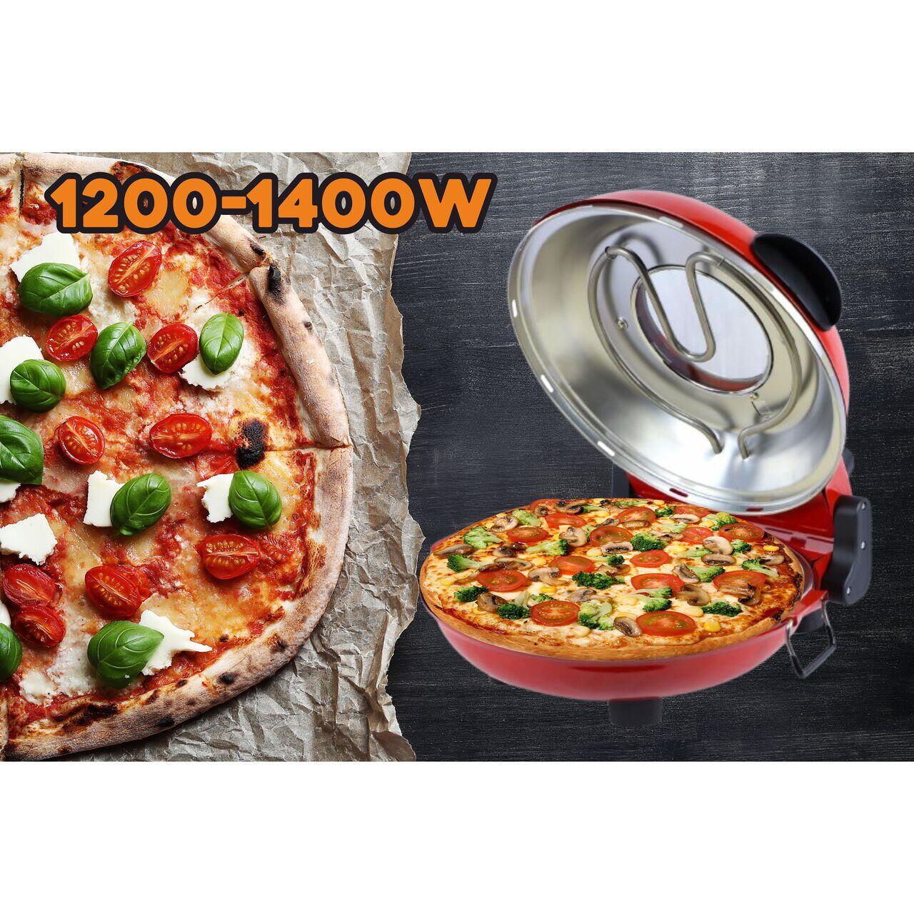 Cuptor special pentru pizza XL HAUSBERG HB-675RS cu suprafata de coacere din piatra, termoregulator pana la 405° C, Rosu