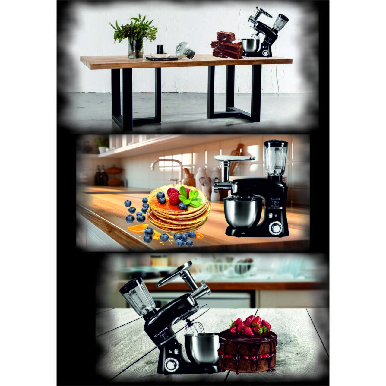 Robot de bucatarie multifunctional All-in-one Hausberg HB-7605, 1000 W, mixer/blender/tocat carne, Negru