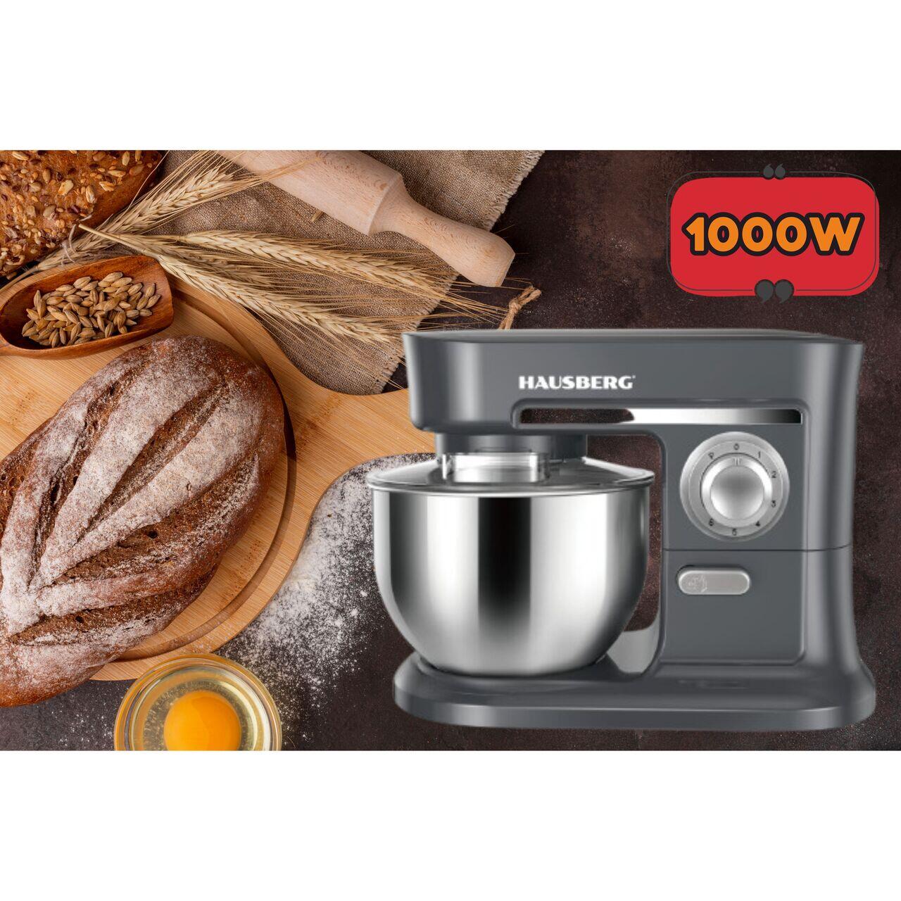 Mixer cu bol HAUSBERG HB-7620GR, putere 700-800W, 5 litri, 6 viteze, Gri