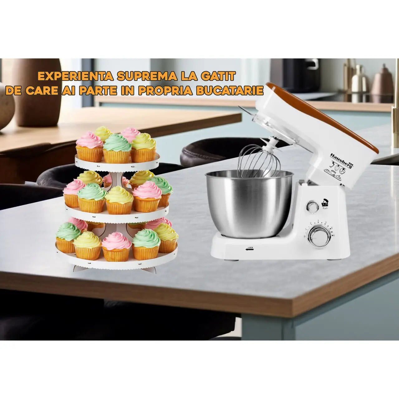 Robot de bucatarie Hausberg HB-7625AB, Bol inox 3.5 L, 700 W, 6 trepte, Alb