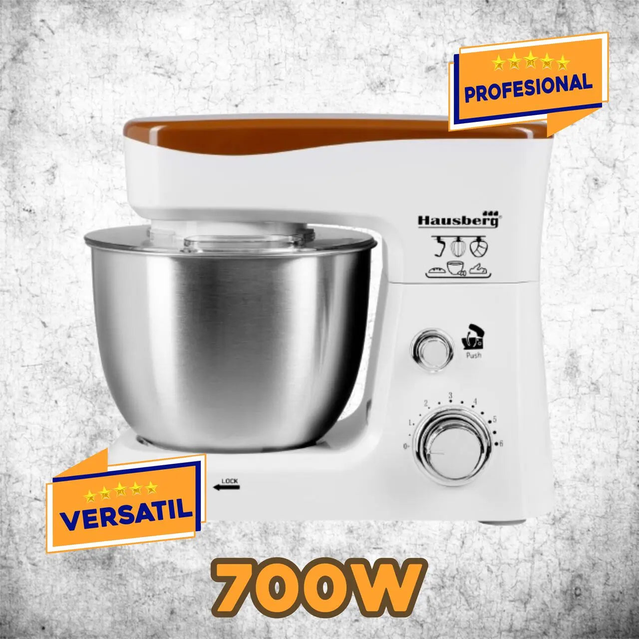 Robot de bucatarie Hausberg HB-7625AB, Bol inox 3.5 L, 700 W, 6 trepte, Alb