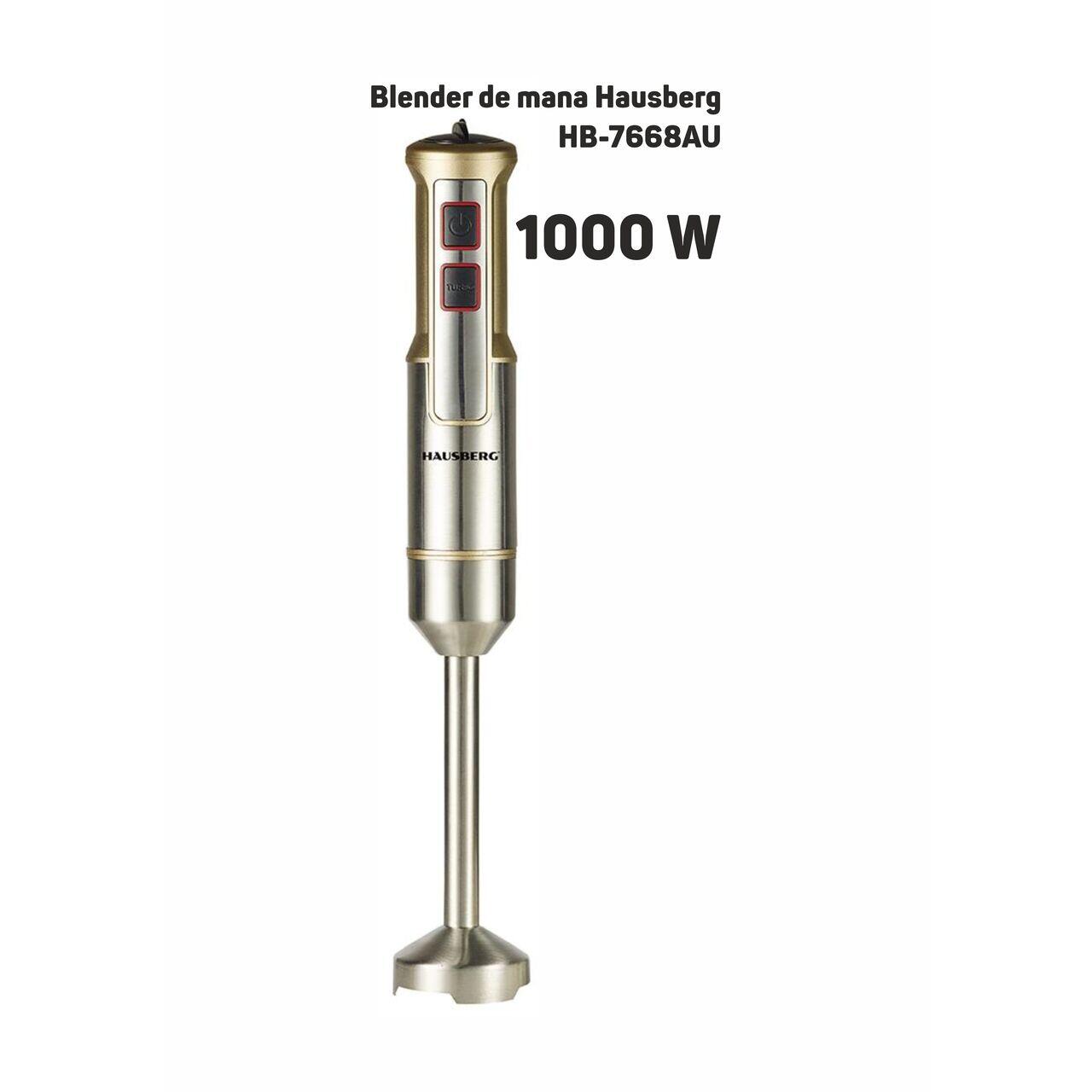 Blender de mana Hausberg HB-7668AU, 1000 W, 2 viteze, lama din otel inoxidabil, motor cupru, Auriu-Inox