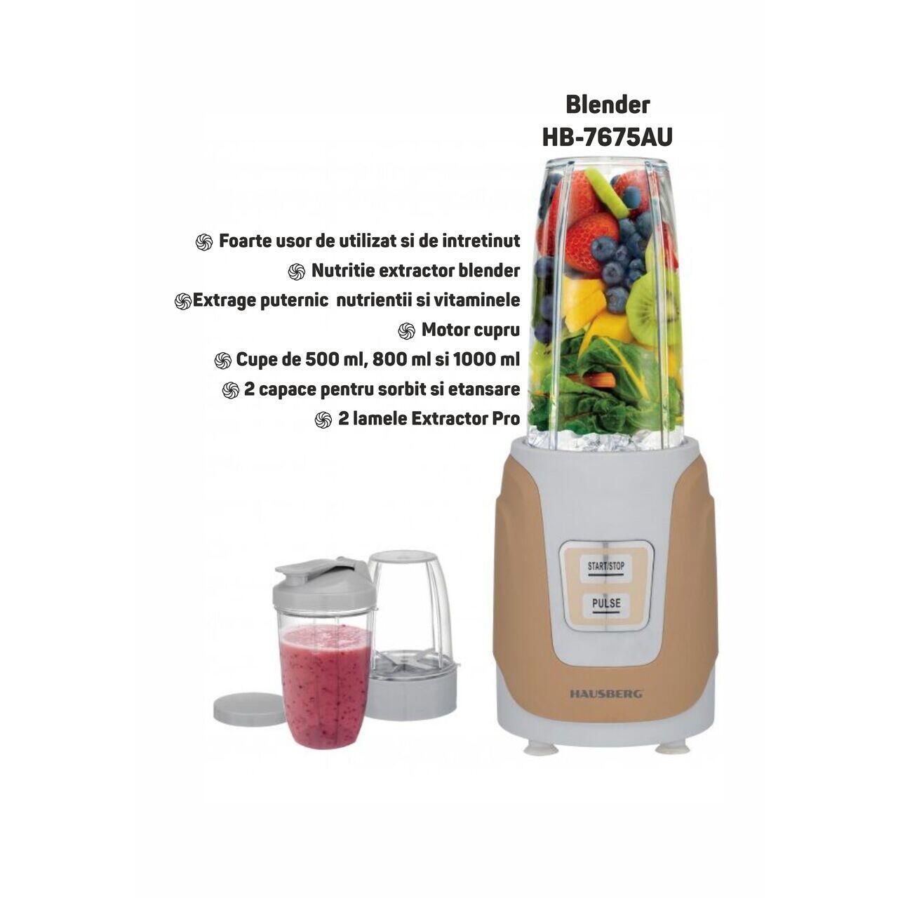 Blender Hausberg HB-7675AU Auriu,Putere 1000W, Capacitate 1000ml, motor de cupru