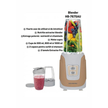 Blender Hausberg HB-7675AU Auriu,Putere 1000W, Capacitate 1000ml, motor de cupru