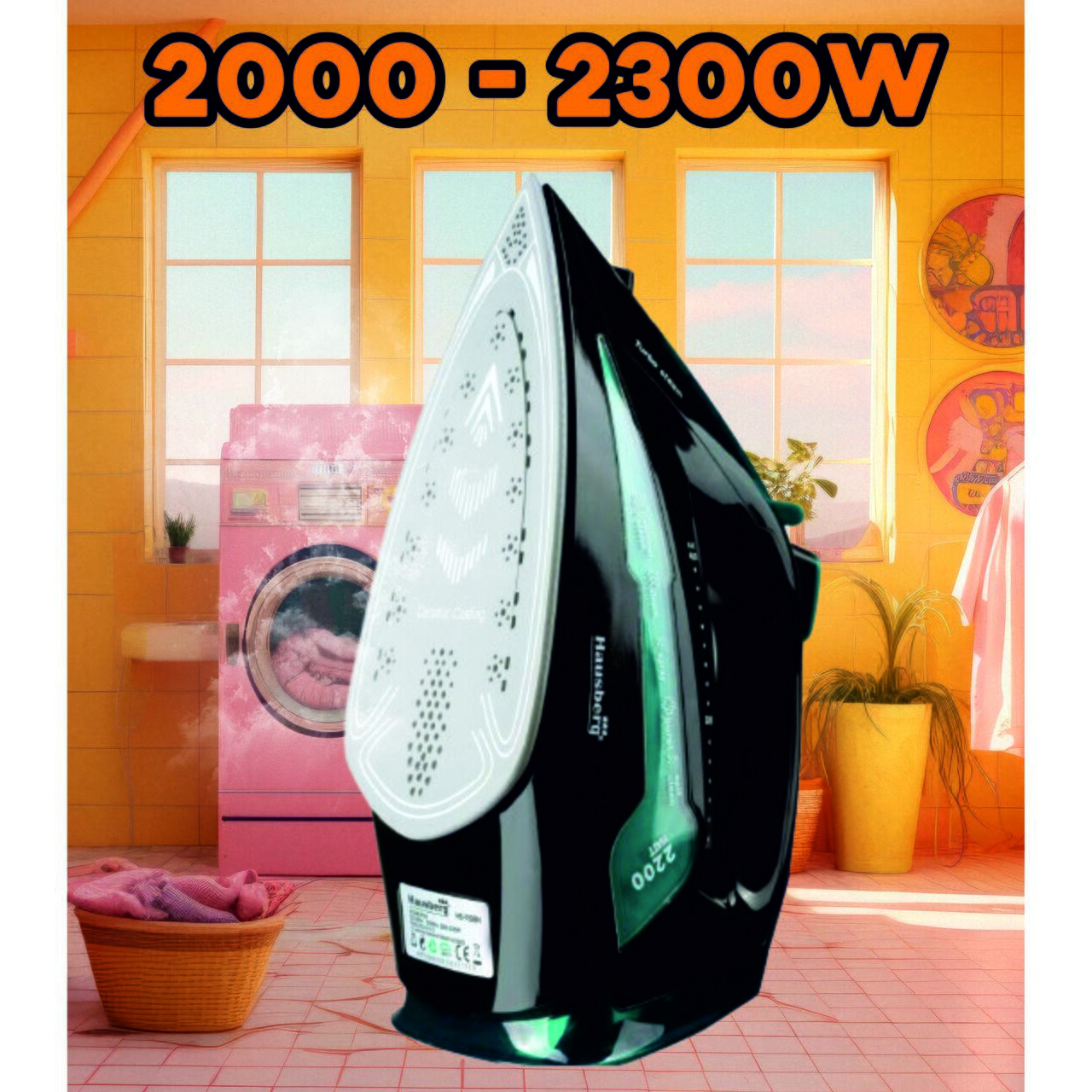 Fier de calcat Hausberg HB-7898NG, talpa ceramica, jet de abur 18g/min, Functie spray 2000-2300W, Negru/Albastru