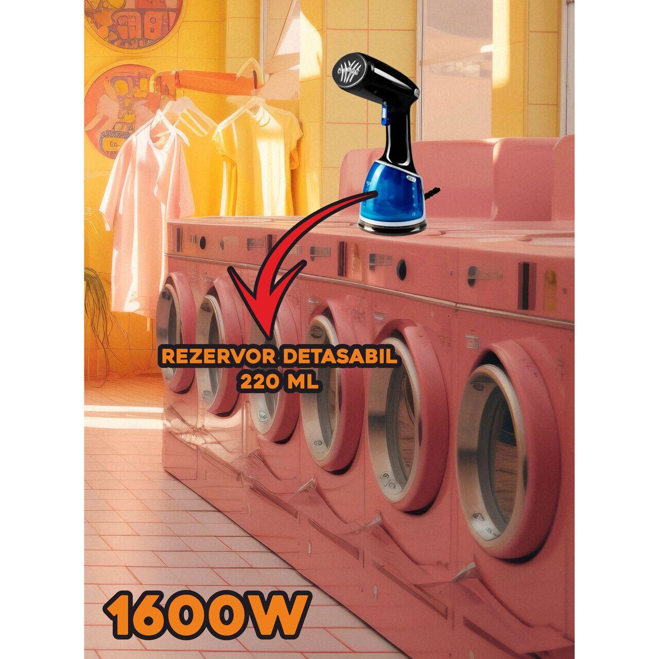 Fier de calcat vertical, Hausberg HB-7900NG, 1500-1700W, rezervor detasabil 220 ml, Negru/Albastru