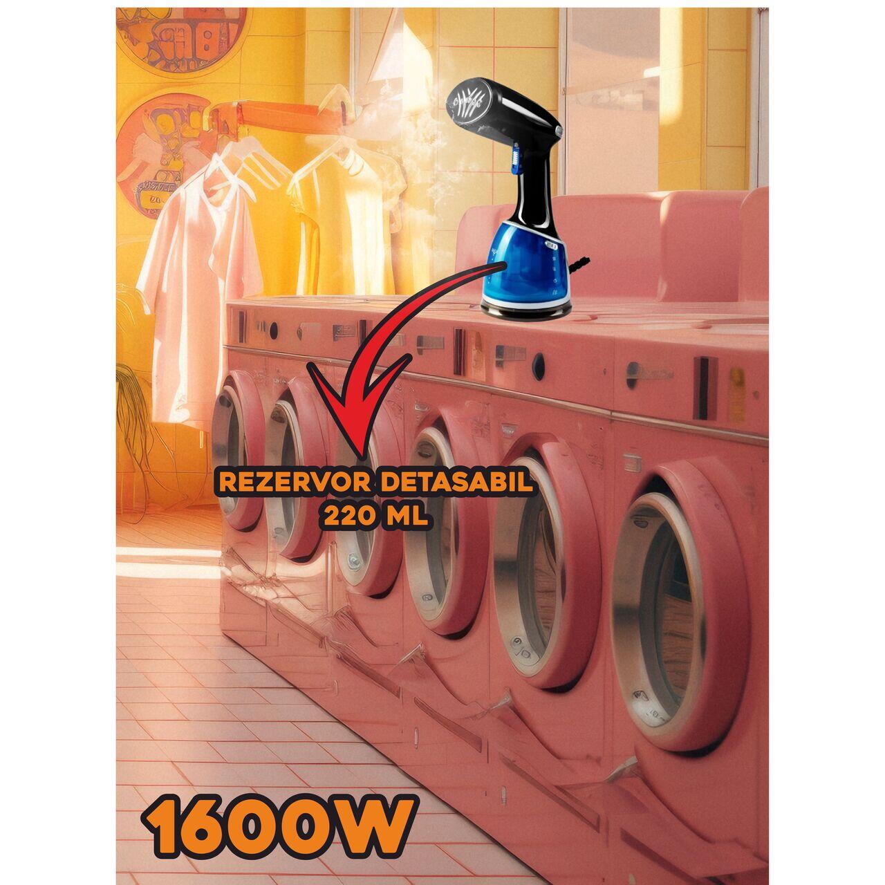 Fier de calcat vertical, Hausberg HB-7900NG, 1500-1700W, rezervor detasabil 220 ml, Negru/Albastru