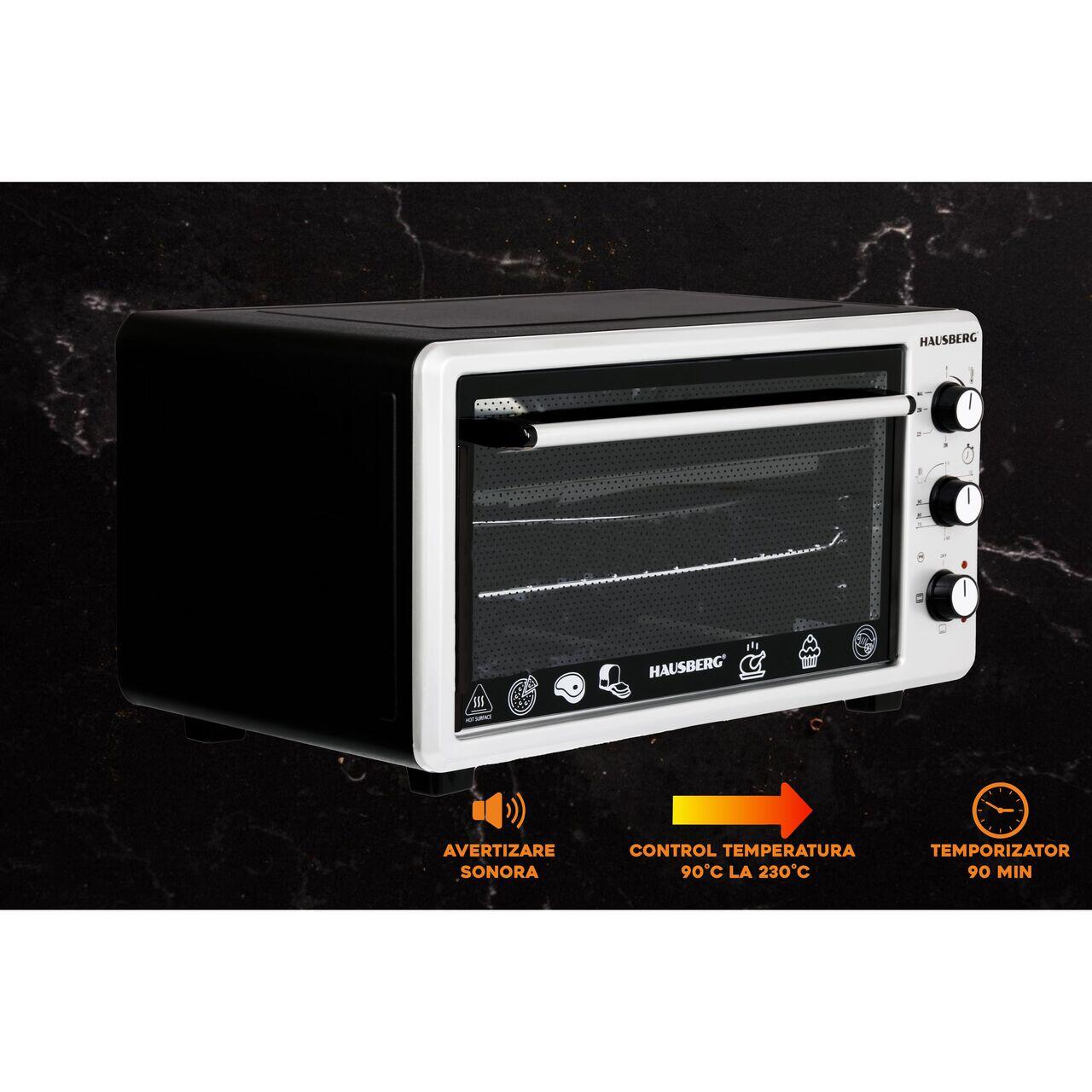 Cuptor Electric Hausberg HB-8000P capacitate 48 Litri, putere 1800W, Temperatura maxima 230 grade, timer prevazut cu alarma sonora