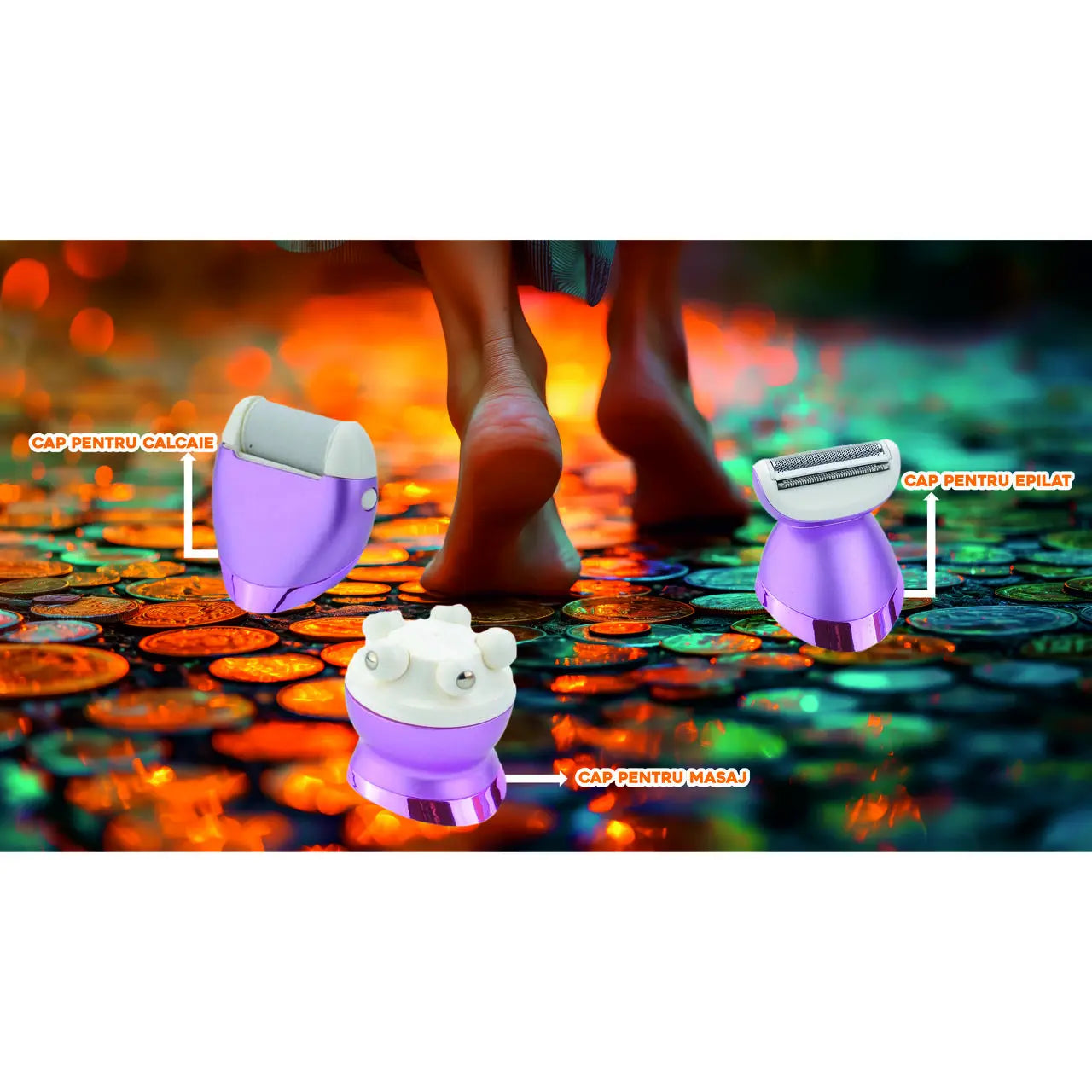 Set Ingrijire corporala 5 in 1 Hausberg HB-85MV, 5W,voltaj 220-240V, baterie litiu 1400 mAh, Mov