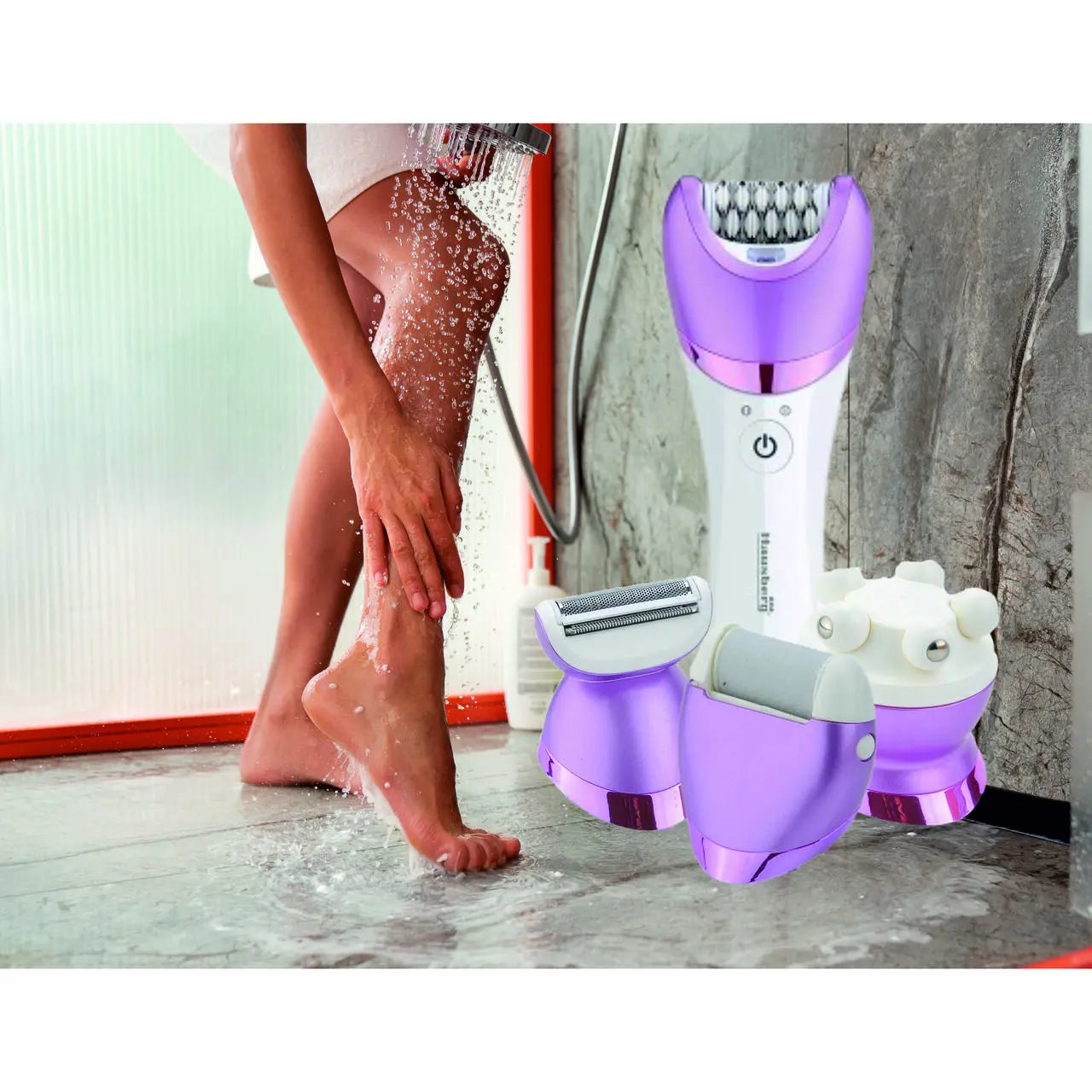 Set Ingrijire corporala 5 in 1 Hausberg HB-85MV, 5W,voltaj 220-240V, baterie litiu 1400 mAh, Mov