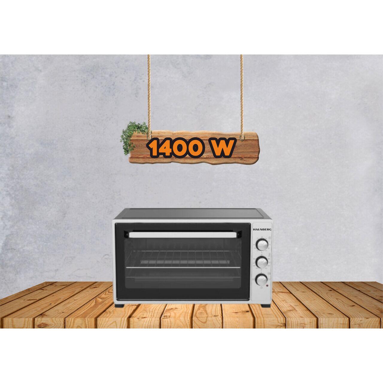 Cuptor electric Hausberg HB-9250NG, Capacitate 55 Litri, Putere 1400 W, Termostat, Gri/Negru