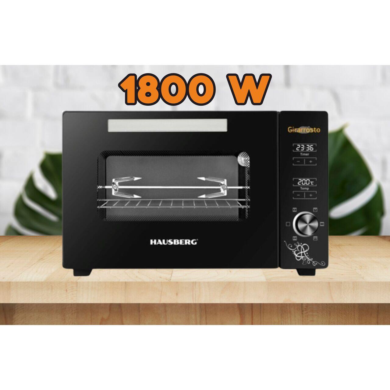 Cuptor electric digital cu rotisor si ventilator HAUSBERG HB-9260, 1800W, Turbo, Capacitate 48L, Control temperatura 230 grade Celsius, Lumina interior, Negru
