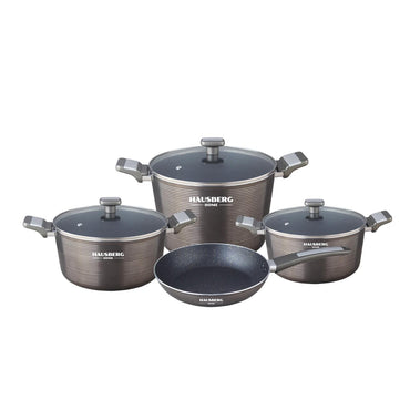 Set oale 7 piese HAUSBERG HB-H760GR GRI, acoperire antiaderenta, maner bachelita, 2.5L - 7.7L