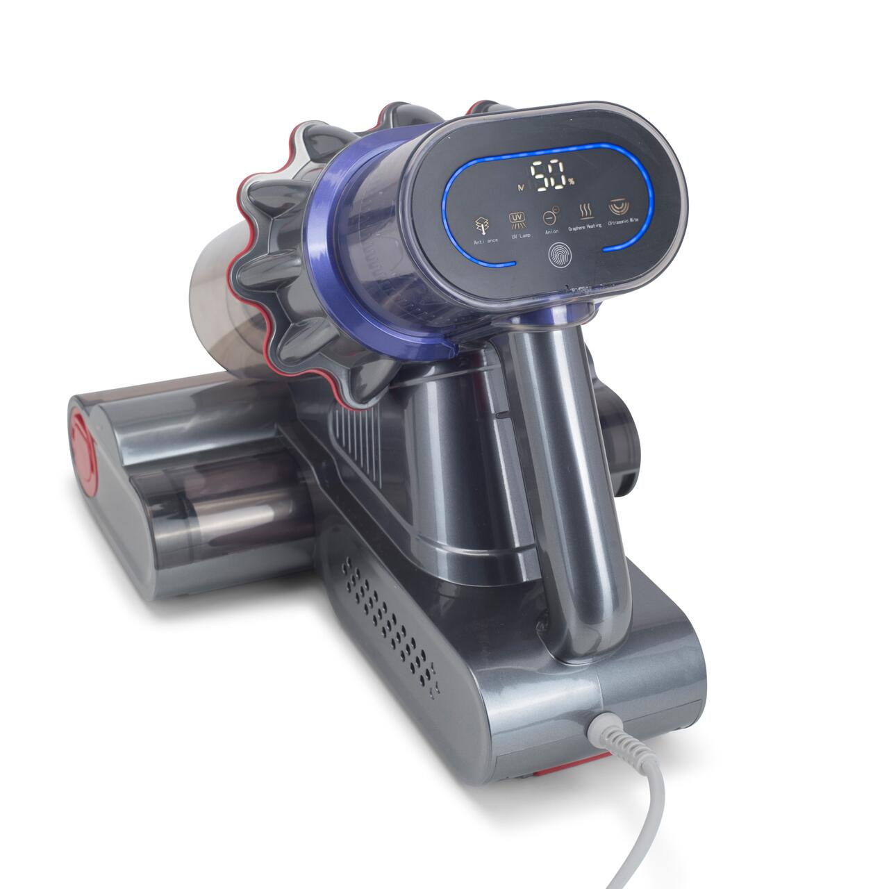 Aspirator UV antiacarieni cu afisaj digital multifunctional HAUSBERG HB-2022MV, 400-600W, sterilizare UV, ioni negativi, purificare cu ultrasunete, Mov-Gri