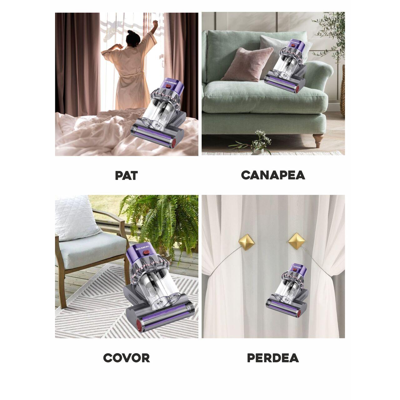 Aspirator UV antiacarieni cu afisaj digital multifunctional HAUSBERG HB-2022MV, 400-600W, sterilizare UV, ioni negativi, purificare cu ultrasunete, Mov-Gri