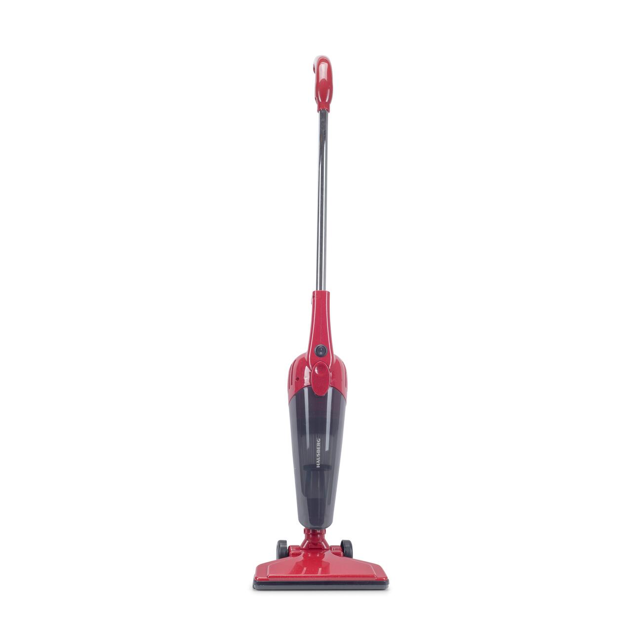 Aspirator vertical 2 in 1 HAUSBERG HB-2025RS, fara sac, aspirare uscata, filtru Hepa, 0.5 L, 600W, Rosu