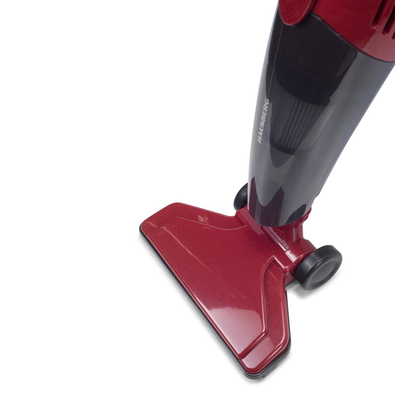 Aspirator vertical 2 in 1 HAUSBERG HB-2025RS, fara sac, aspirare uscata, filtru Hepa, 0.5 L, 600W, Rosu