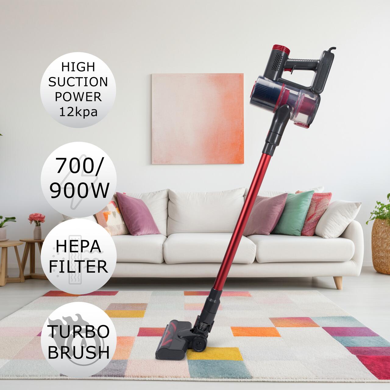 Aspirator vertical 2in1 HAUSBERG HB-2033GR, 900W, 0.7L, Rosu-Gri