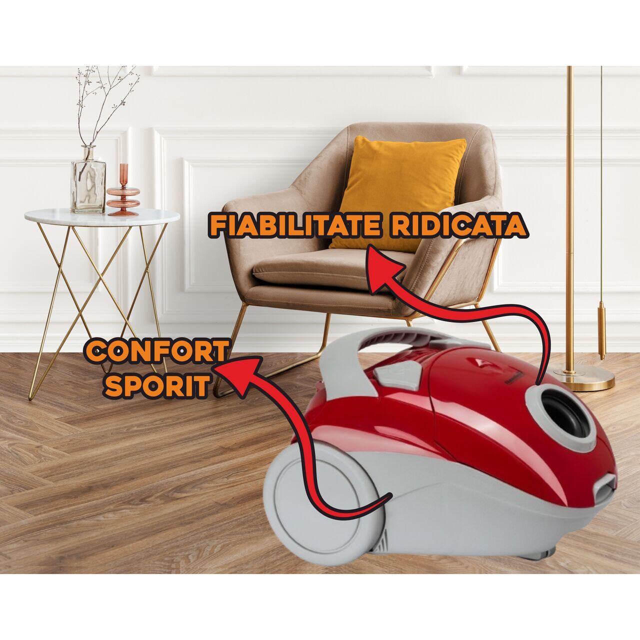 Aspirator cu sac panza Hausberg HB2080RS, 700W, Capacitate 1.5L, Rosu/Gri