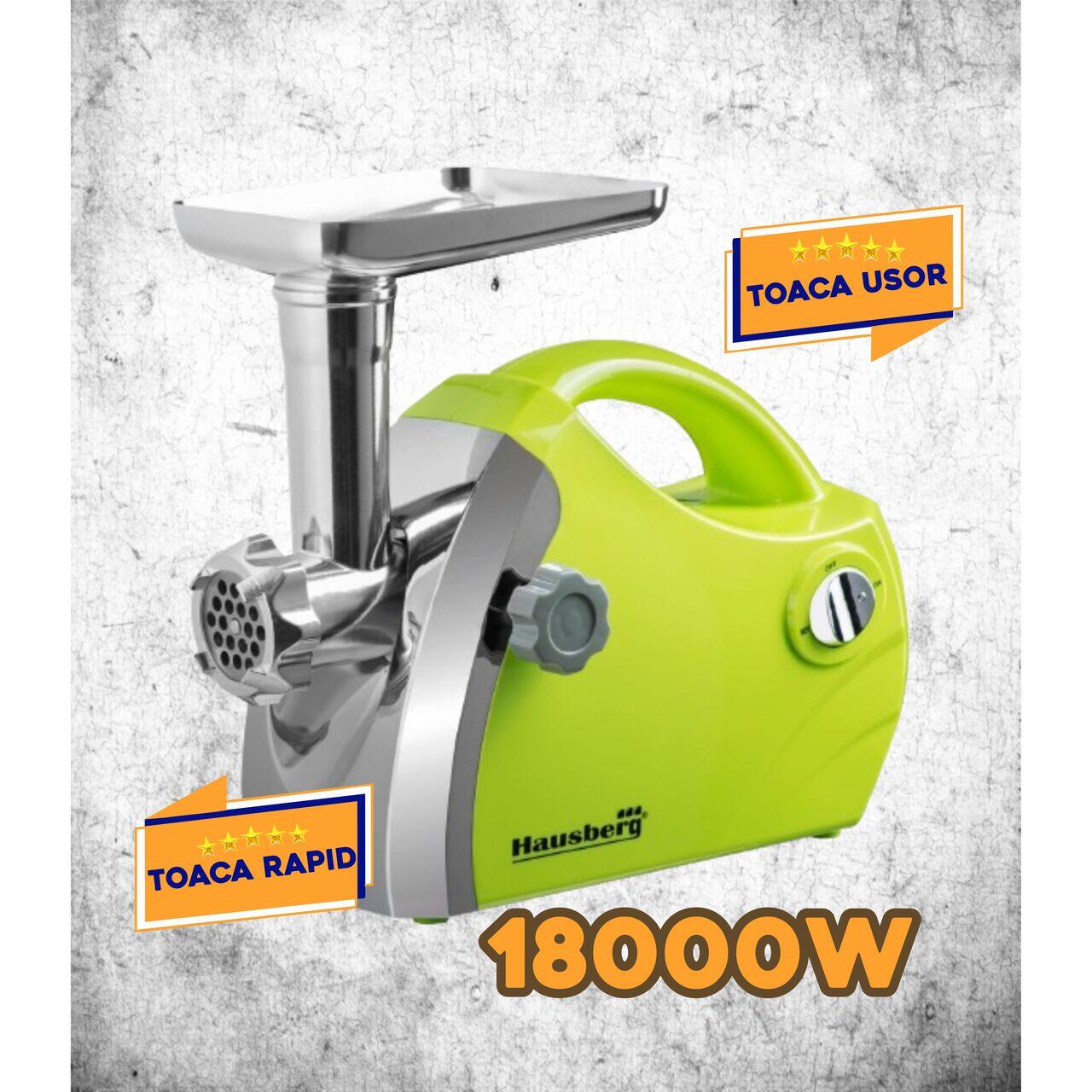 Masina de tocat carne Hausberg HB-3430VR, Inox , 1800 W, motor cupru, Verde