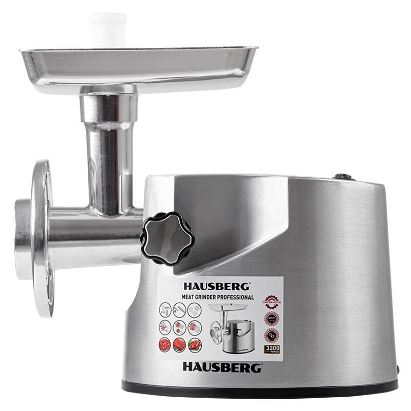 Masina tocat Hausberg HB-3445, 3200W, 2Kg/min, Impingator legume, Carcasa aluminiu, Motor cupru