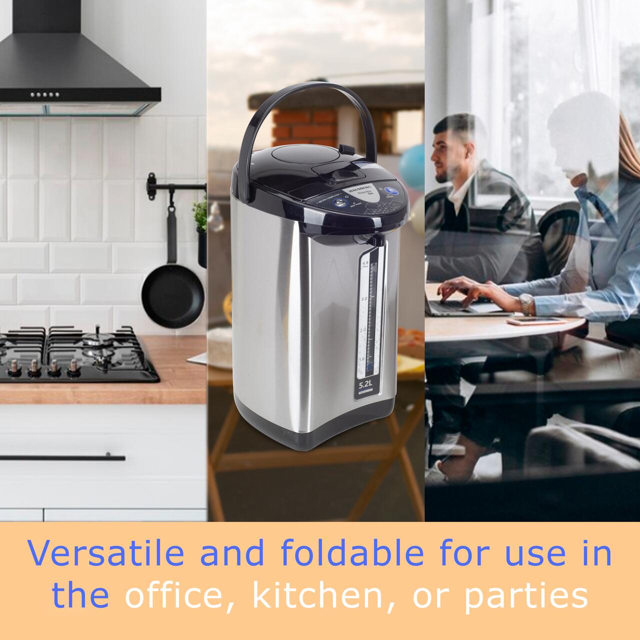 Fierbator electric si Termos HAUSBERG HB-3645IN, 750-900W, 220-240V, 5,2L, Mentinerea calda a lichidelor, Indicator al nivelului apei, Protectie impotriva incalzirii, Thermo Pot, Inox