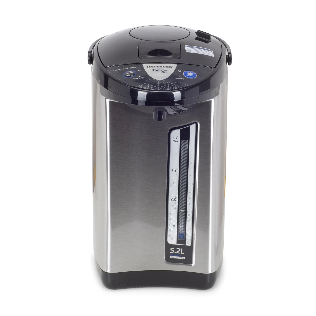 Fierbator electric si Termos HAUSBERG HB-3645IN, 750-900W, 220-240V, 5,2L, Mentinerea calda a lichidelor, Indicator al nivelului apei, Protectie impotriva incalzirii, Thermo Pot, Inox