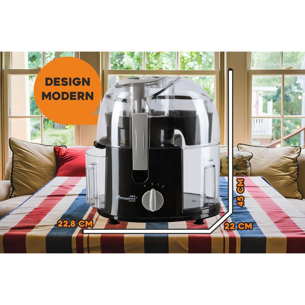 Storcator de fructe Hausberg HB7500NG, 2 viteze, lame inox, 400ml, 350 W, Negru