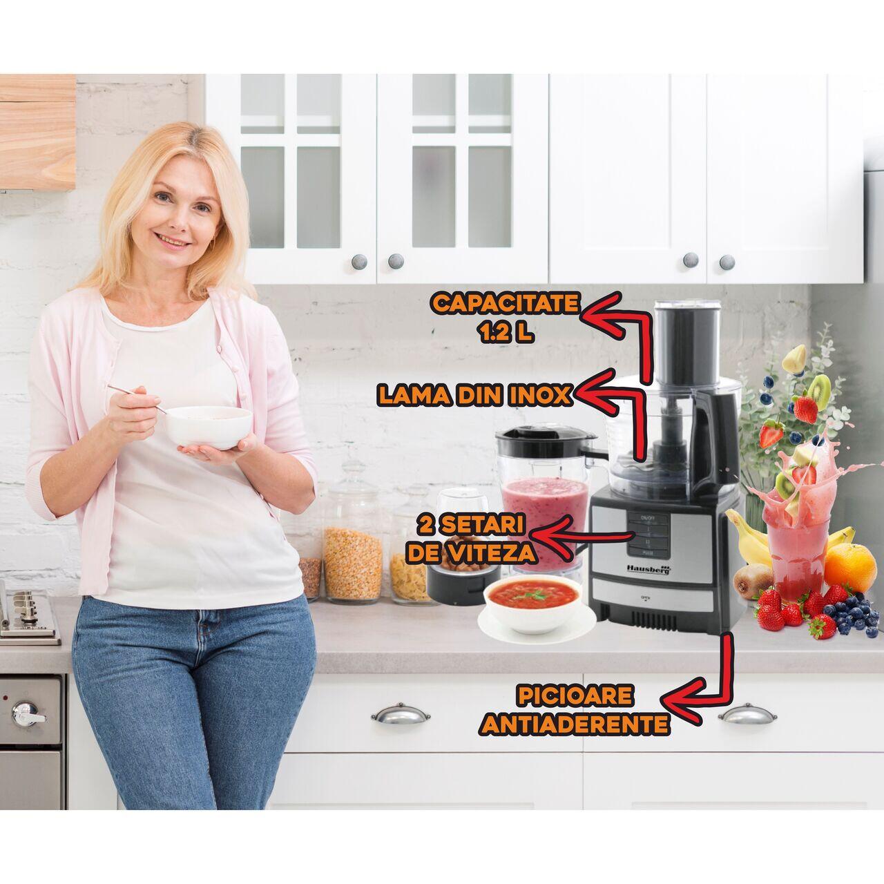 Robot de bucatarie 3 in 1 HB7522NG , macinare, taiere, framantare si tocare, 600 W, Negru, multifunction food procesor