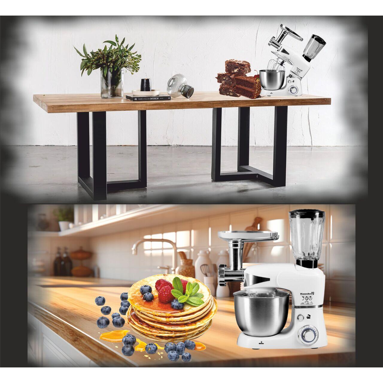 Robot de bucatarie multifunctional All-in-one Hausberg HB-7605AB, 1000 W, mixer/blender/tocat carne, Alb