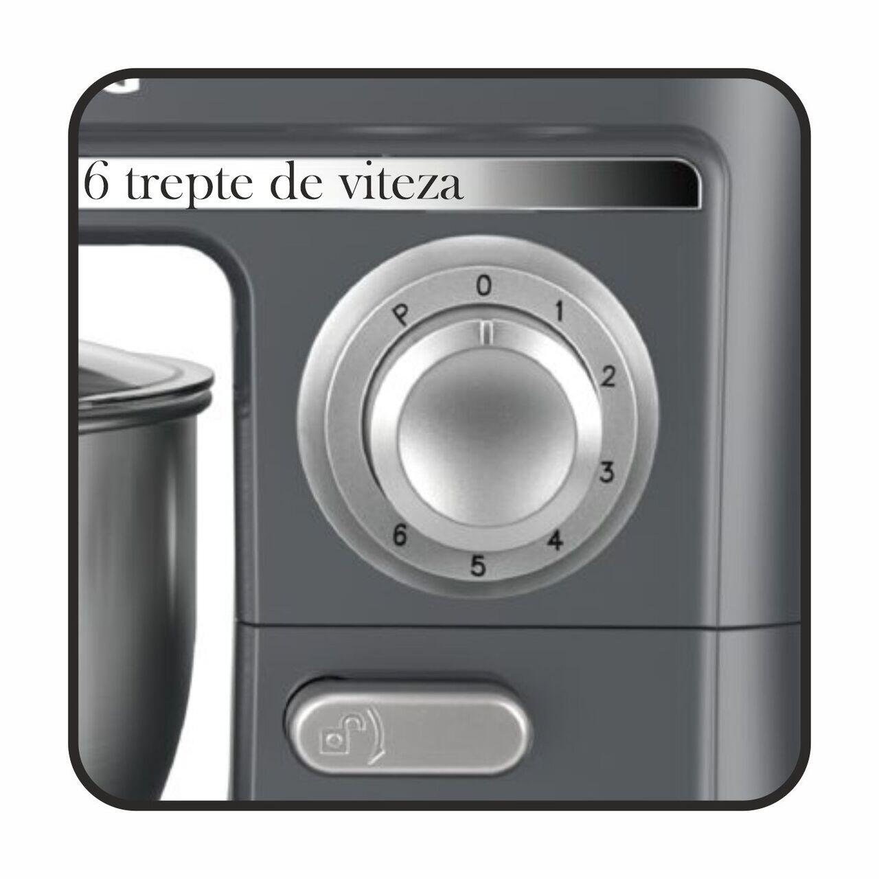 Mixer cu bol HAUSBERG HB-7620GR, putere 700-800W, 5 litri, 6 viteze, Gri