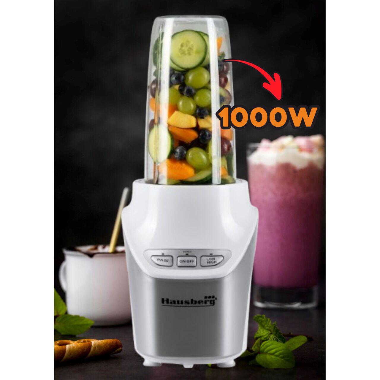 Blender 2 in 1 , putere 1000W, Hausberg HB7705AB, Nutrition Extractor,8 piese, Alb