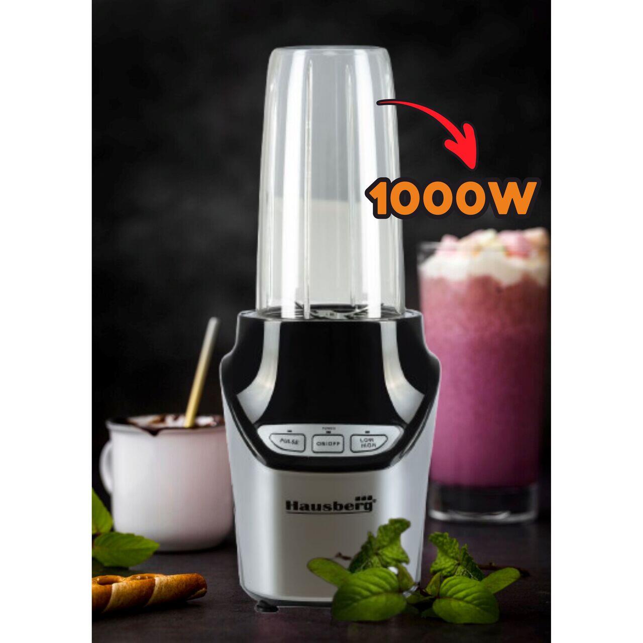 Blender 2 in 1 , putere 1000W, Hausberg HB7705NG, Nutrition Extractor,8 piese, Negru