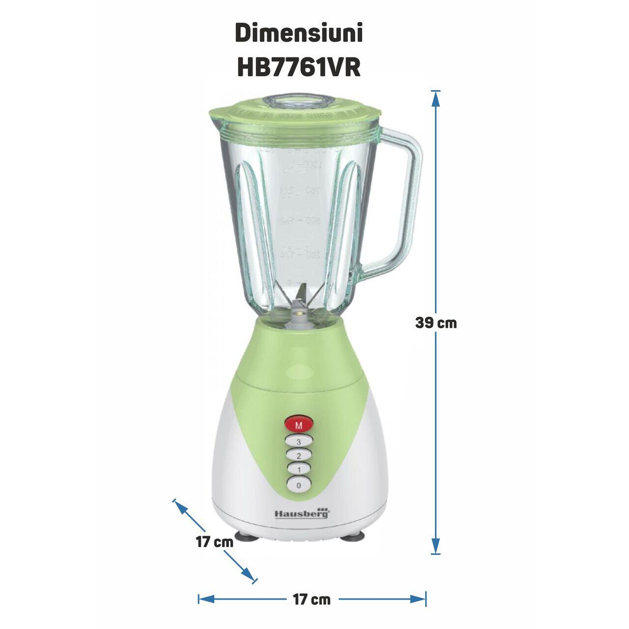 Blender 2 in 1 cu bol de sticla Hausberg HB-7761VR lama din otel inoxidabil, capacitate 1,5L, Verde