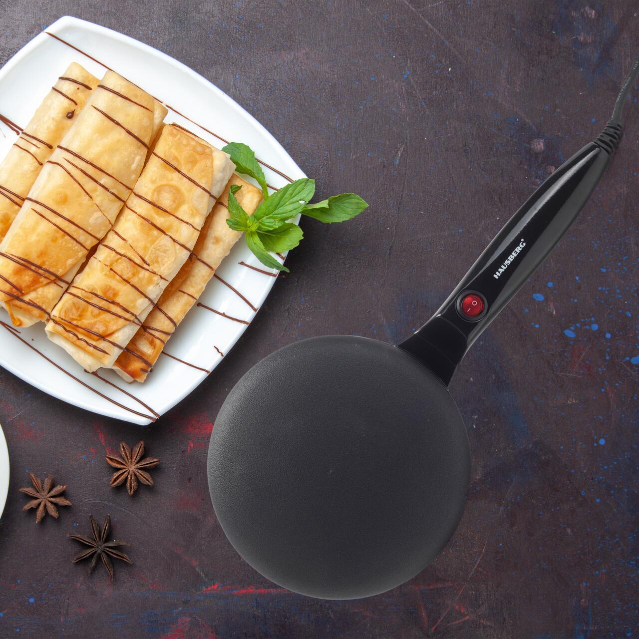 Plita pentru clatite Hausberg HB-9910NG, design compact, suprafata antiaderenta, negru