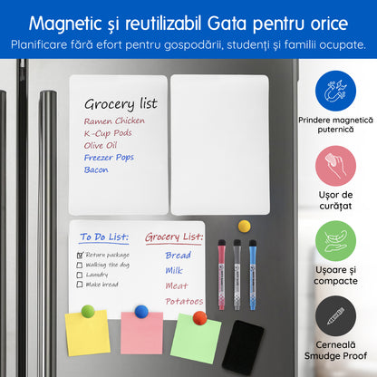 Set 3 Table Magnetice Frigider cu Markere și Magneți